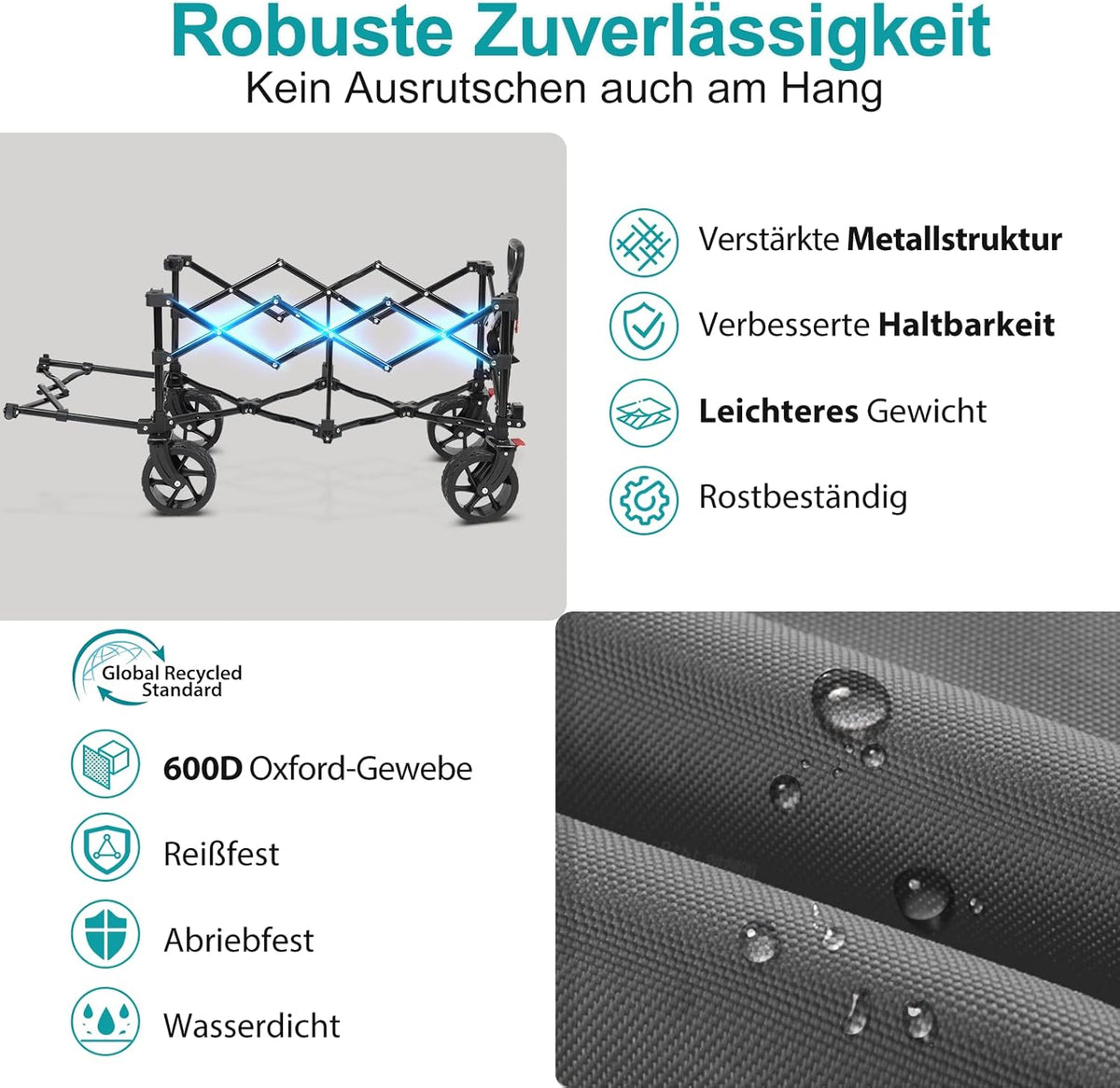 Sekey XXL opvouwbare handkar met uitklapbare achterklep 135L & 200L, opvouwbare handkar opvouwbare vistrolley opvouwbaar vanuit VIER richtingen tot 150KG, SE4019, Grijs