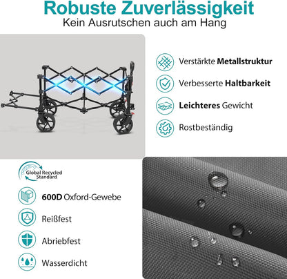Sekey XXL opvouwbare handkar met uitklapbare achterklep 135L & 200L, opvouwbare handkar opvouwbare vistrolley opvouwbaar vanuit VIER richtingen tot 150KG, SE4019, Grijs