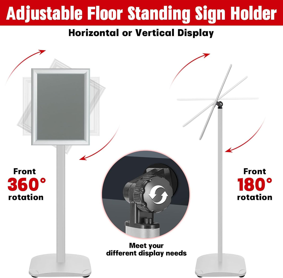 Schildstandaard Display – Posterstandaard – Infostandaard – Menustandaard – Bordstandaard – Zilver, Set van 3 – DIN A4 – 360° Draaibaar en 180° Kantelbaar – Zware Metalen Voet van 2,6 kg