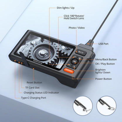 DEPSTECH endoscoopcamera met 3 lens, 15 m, 5 inch IPS-scherm, 1080p industriële endoscoop, buiscamera, kanaalcamera, IP67 waterdichte inspectiecamera voor afvoerbuizen