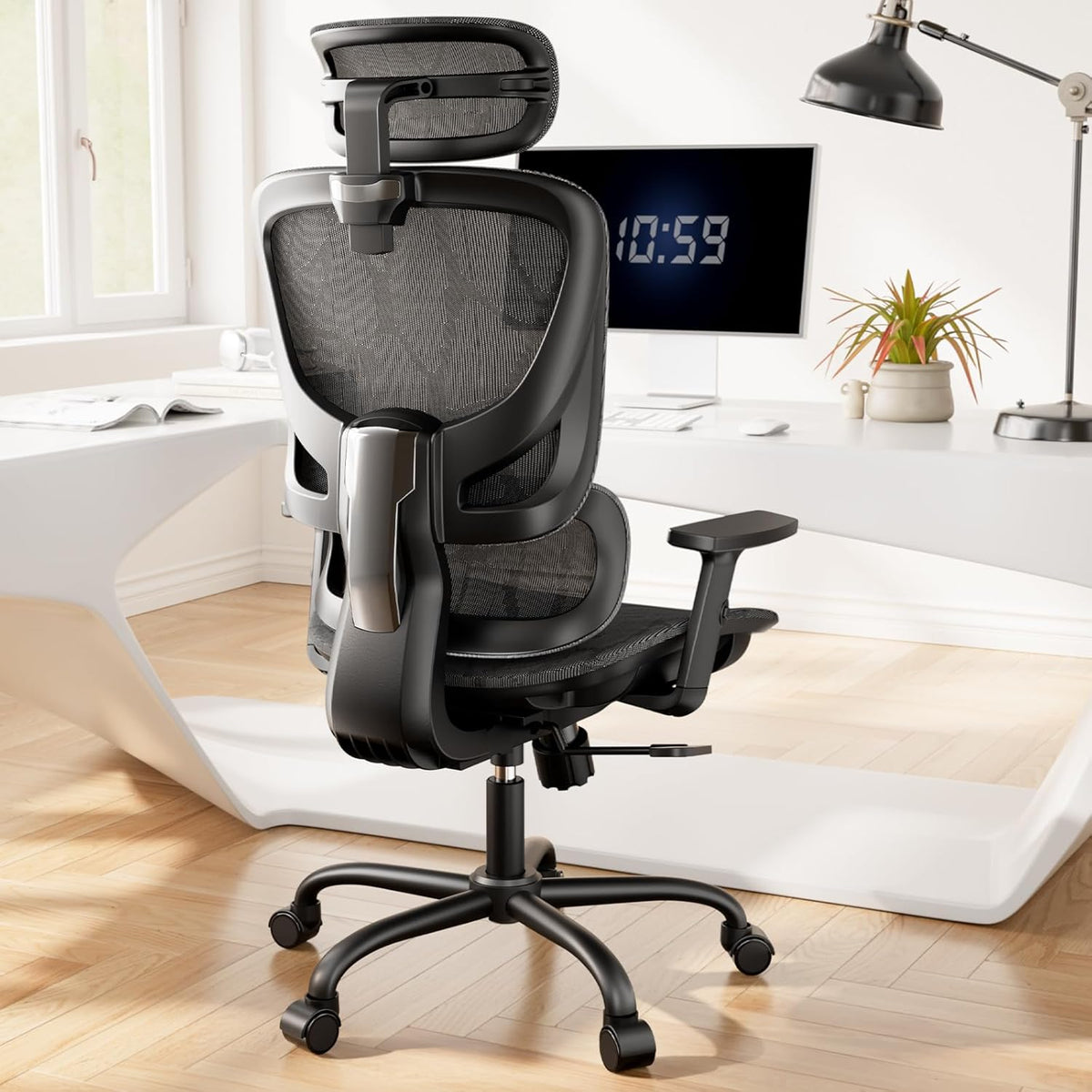 Ergonomische Bureaustoel – Mesh bureaustoel – Computerstoel – Gamingstoel – Bureaustoel Met Hoge Rugleuning – Verstelbare Lendensteun Met 5 Niveaus – Ademend Mesh-Materiaal Voor Optimaal Comfort