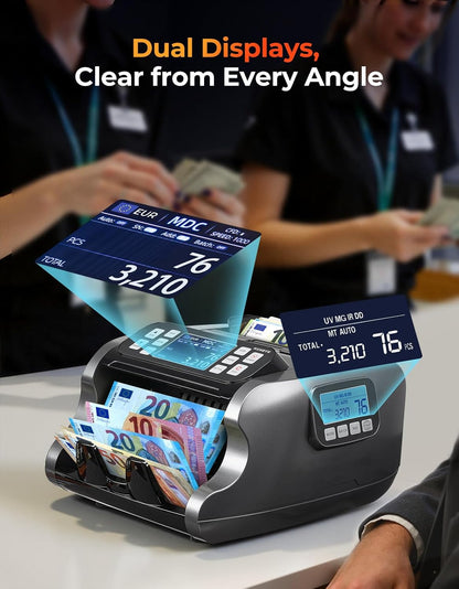 Geldtelmachine – Banknotenteller – Bankbiljettenteller – Geldteller – Contantelteller – Voor Gemengde Coupures – UV/MG/IR/MT-Detectie – 3,5 Inch TFT-Display