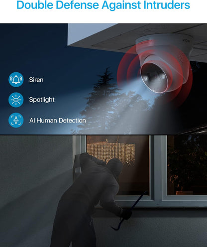 ZOSI 4K PoE Bewakingscamera Set, 4x Outdoor IP PoE Dome Camera met Netwerkkabel, Persoonsdetectie, Kleuren Nachtzicht, 2-Weg Audio, Spotlight Alarm