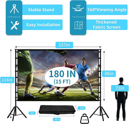 Projectiescherm TOWOND standaard 180 inch, 16:9 HD voor buiten, draagtaas, kreukvrij, verdikte beugels ontwerp voor achtertuin, filmavond