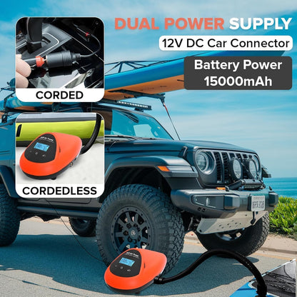 TONSIM 20 psi oplaadbare SUP-pomp, elektrische draadloze luchtpomp met accu, automatische uitschakeling, digitaal lcd-display, 12 V auto-adapter, draagbaar voor SUP-boards, kajak, rubberboot en