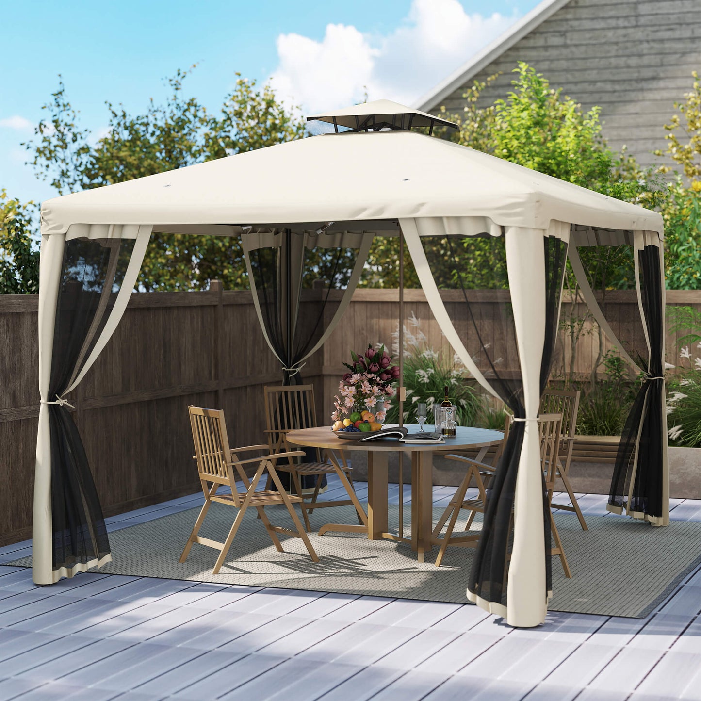 Partytent – Tuinpaviljoen – Tuinkamer – Tent – Overkapping – Grijs – Weerbestendig Stalen Frame – Hoogwaardige Polyester Bekleding – 2,94 x 2,94 m
