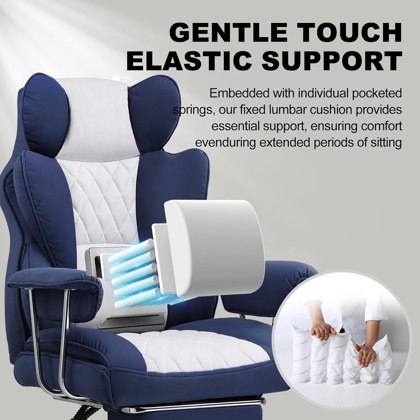 GTPLAYER Ergonomic Gaming Chair, Adjustable Gaming Chair, Office Chair with Footrest, Adjustable Backrest, for Work and Game, Technical Fabric, Dark Blue - QUORE