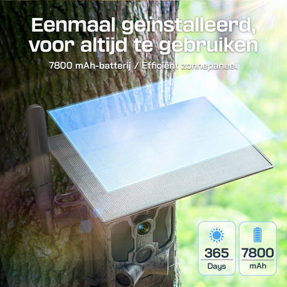 WOLFANG WT04 Jachtcamera, 4G Fotoval op Zonne-energie met Vooraf Geïnstalleerde Simkaart en SD-kaart, Externe 2.5K-jachtcamera met Zonnepaneel, Onzichtbaar Infrarood, PIR-detectie, Waterdicht