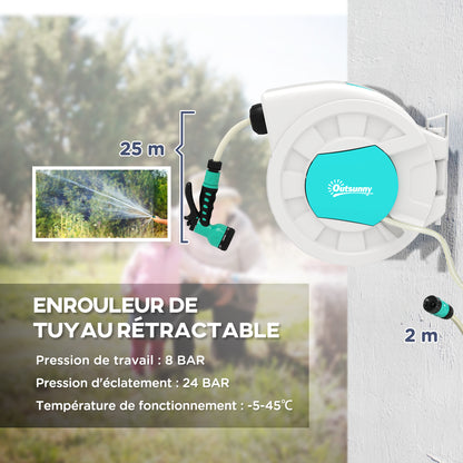 Tuinslanghaspel – Slanghaspel – Wandslangenbox – Slanghouder – Slangenwagen – 25 Meter Slang – Automatische Oprolfunctie met 180° Draaibare Muurbeugel