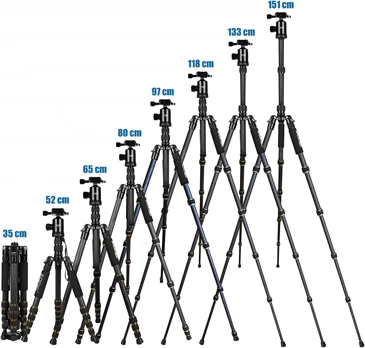 ZOMEi Camerastatief Z669C 151 cm met kogelkop van koolstofvezel carbon, professioneel lichtgewicht statief, reisstatief, monopod