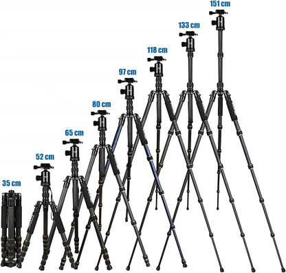 ZOMEi Camerastatief Z669C 151 cm met kogelkop van koolstofvezel carbon, professioneel lichtgewicht statief, reisstatief, monopod