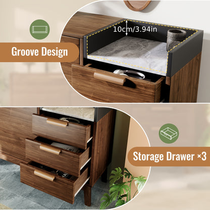 Opbergkast – Kast – Opbergmeubel – Dressoir – Kastje – Modern Klassiek – Bamboe Met Marmerlook Blad – Vrijstaand Ruimtebesparend Bruin