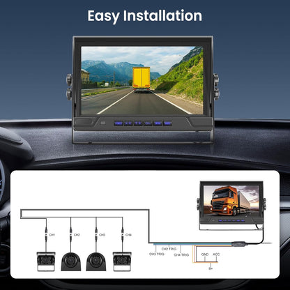 Hodozzy 4 Rear Cameras for 9 Inch 4-Piece Display, Reversing Camera Cable, Walk Recording, IR Night Vision, IP68 Waterproof, for Truck/Trailer (12V-36V) - QUORE