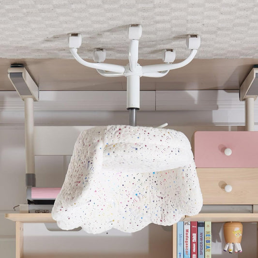 Kinderstoel – Bureaustoel Kind – Draaistoel Kinderkamer – Studentiestoel – Kinderbureau Stoel – Wit Kunstbont – Verstelbaar Metalen Frame – Ergonomisch Bloemblaadjesdesign - QUORE