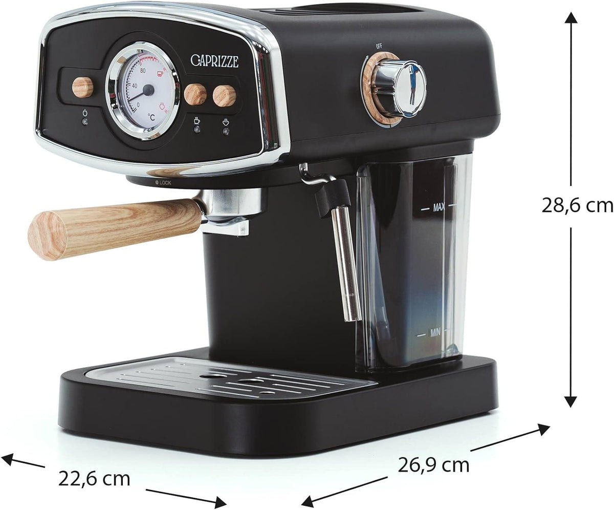 Kai Espressomachine, halfautomatisch, 1050 W, 15 bar, capaciteit voor 5 kopjes met stoompan, matzwart, met verwarmd bovenblad