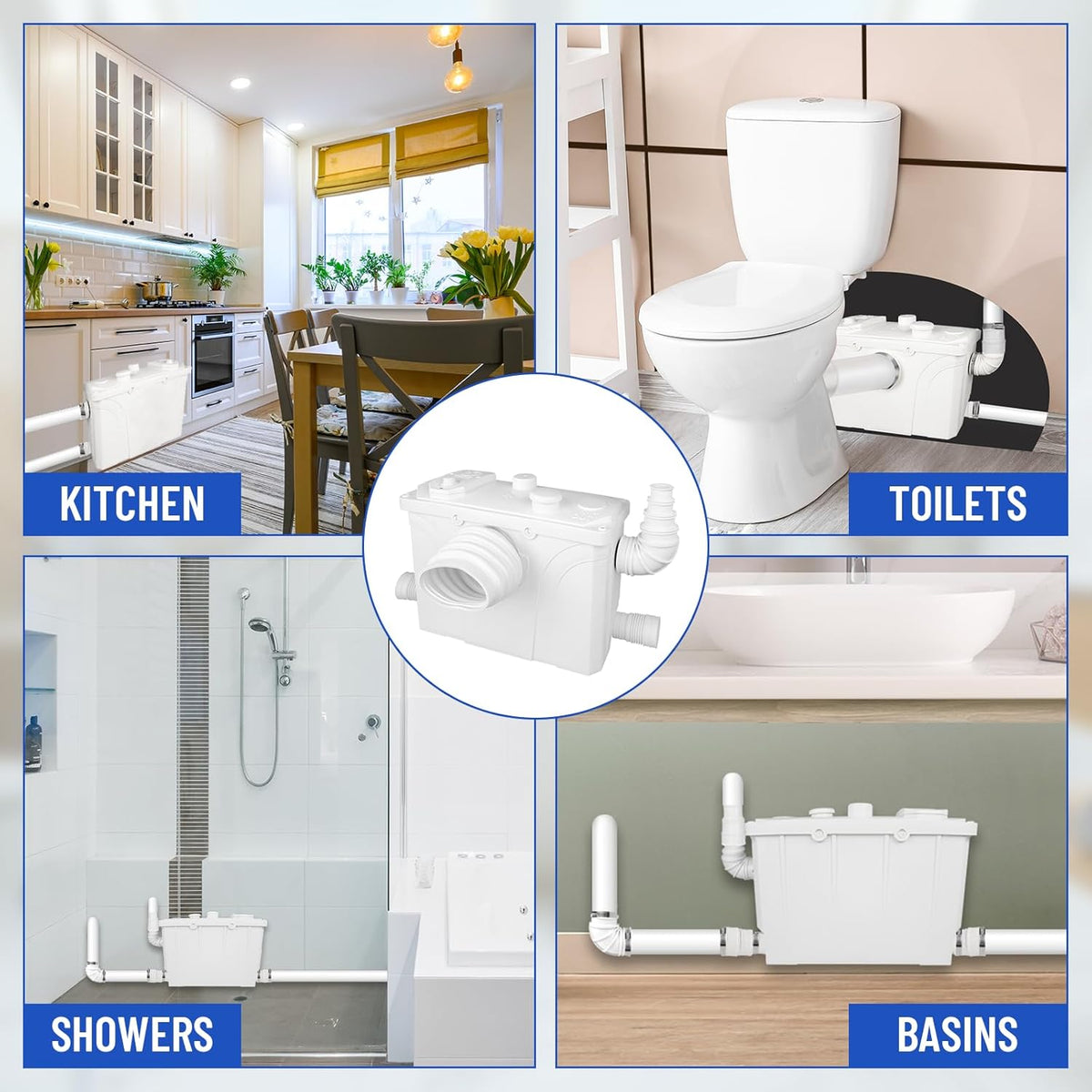 700 W sterk hefinstallatie, wc lifting systeem, sewage pomp, 190 l/min vuilwaterpompen, fecaliënpomp, huishoudpomp voor toiletten, douche, badkuipen, vaatwasser, wastafel, 4 inlaten
