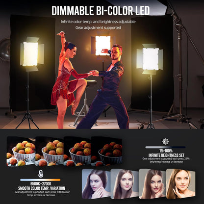 Fotoverlichting – Led Videolamp, Fotolamp, Studiolamp, Videolicht – 2 Stuks – Tweekleurig 2700-6500 K – 36 W Per Lamp, Dimbaar