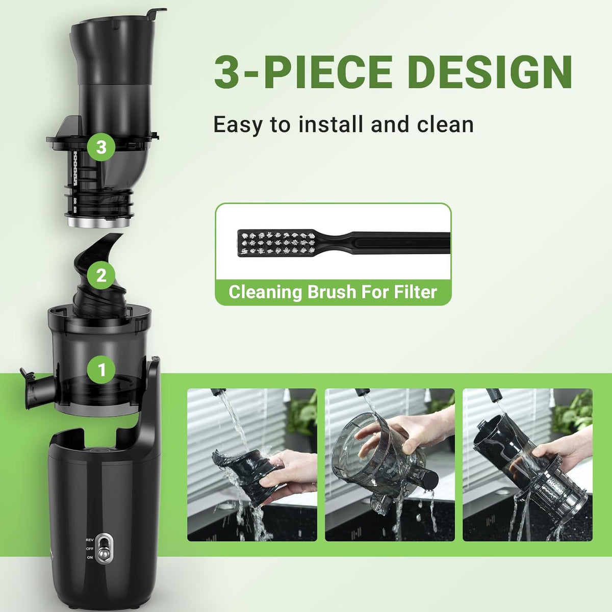 AMZCHEF Juicer Machine met 80MM Grote Opening voor Heel Fruit - 200W Krachtige Cold Press Juicer met Upgrade Auger, Dubbellaags Filter, Retro Schakelaar, Stille Motor - Zwart