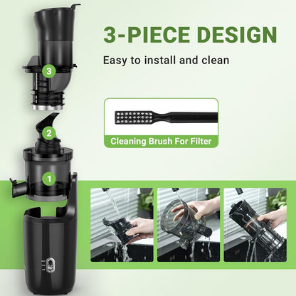 AMZCHEF Juicer Machine met 80MM Grote Opening voor Heel Fruit - 200W Krachtige Cold Press Juicer met Upgrade Auger, Dubbellaags Filter, Retro Schakelaar, Stille Motor - Zwart