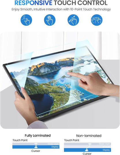 UPERFECT Draagbaar touchscreen, 21,5 inch, 120 Hz, draagbaar, touchscreen, 1300:1 1080P, geïntegreerde houder, HDMI, USB C, voor pc, computer, spelconsole, metalen behuizing, VESA-compatibel