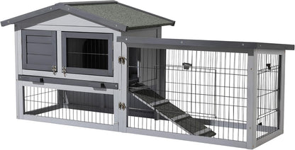Chicken Coop Light Grey 1535 x 525 x 685 mm - Wood, Nesthouse and Free Running Space - with Removable Bowl - QUORE