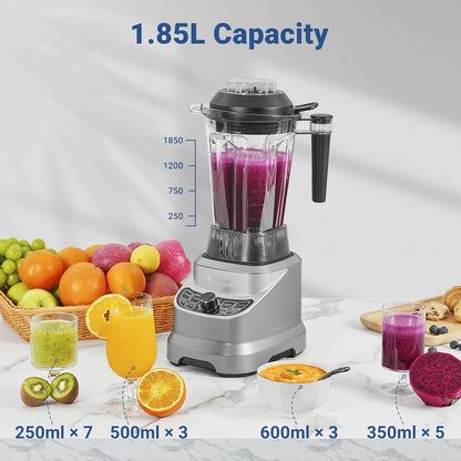AMZCHEF Professionele blender met 8 instelbare snelheden, 1800 W mixer krachtige mixer voor de keuken, blender van 1,85 l voor shakes, smoothies, ijscrushen, bevroren vruchten