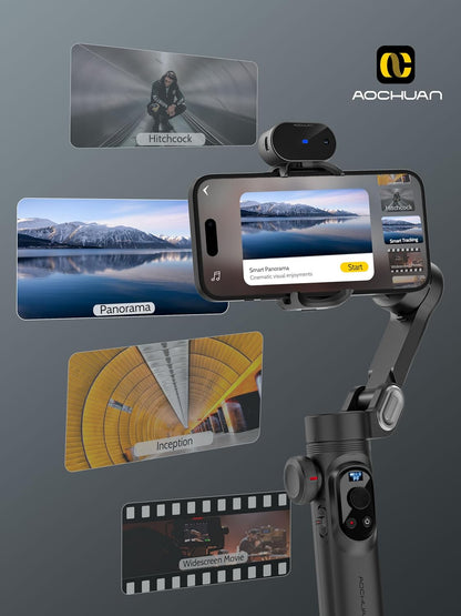 Smartphone Gimbal Stabilizer, 3-assige stabilisator voor iPhone & Android, AI Tracking Sensor (geen App), Telefoon Gimbal w/OLED-scherm/Ingebouwd Licht, AOCHUAN X Pro AI-versie