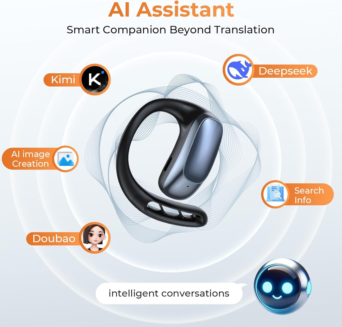 Kentfaith AI Translator Earbuds Real Time 4-in-1 Vertaal oordopjes, 132 talen met AI assistent, Bluetooth 5.4 voor reizen, zaken, leren