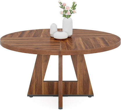 Tribesigns Round Dining Table 120cm, Kitchen Table Aesthetics for 4 People, Rustic Brown Wooden Top and Legs, Dining Room & Kitchen Table (Colour) - QUORE