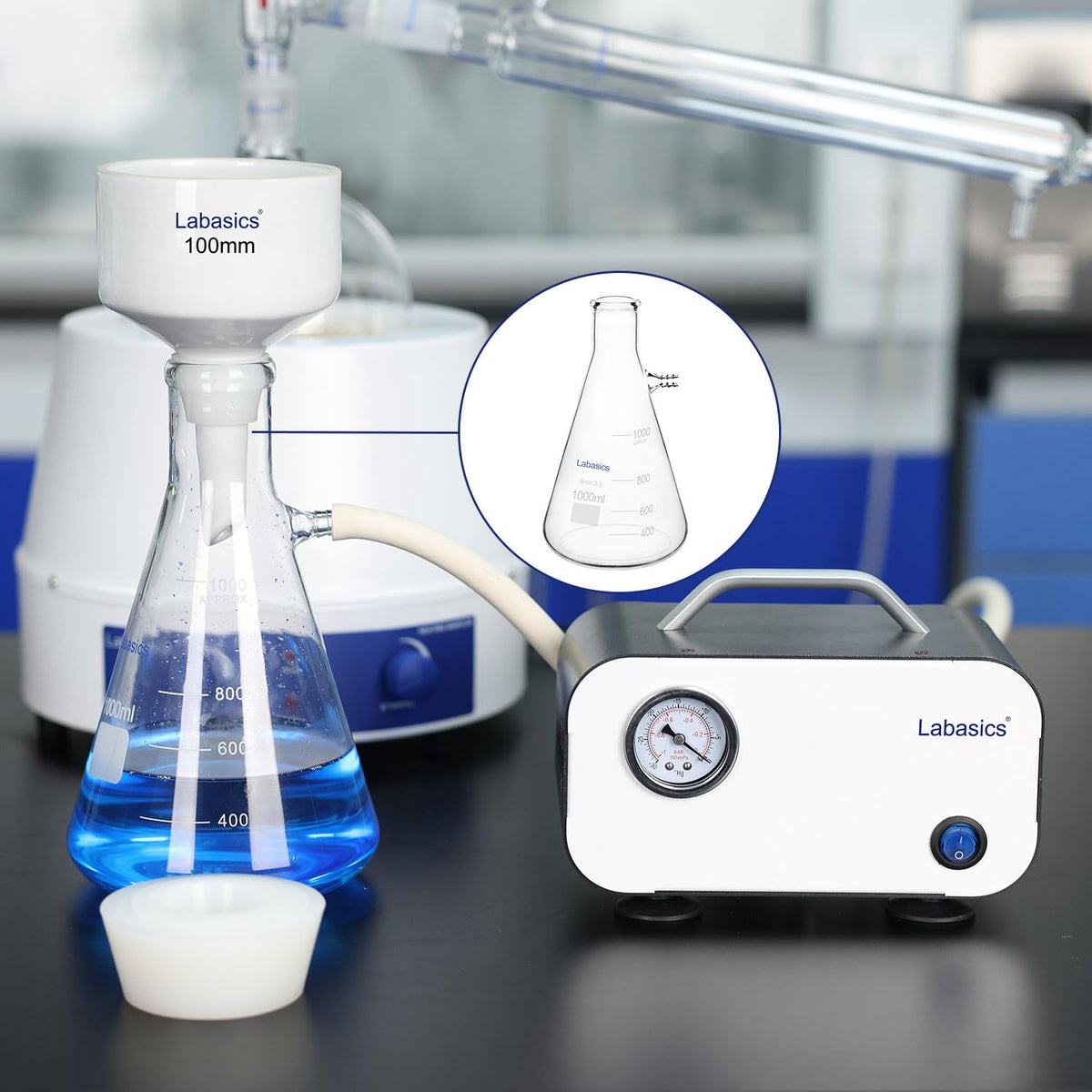 Wandfilterkolf – Filterkolf – Vacuümkolf – Filtreerkolf – Laboratoriumkolf – 5000 ml – Borosilicaatglas – Hittebestendig tot 250 °C