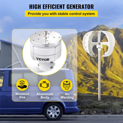 VEVOR Windgenerator, 600 W, 12 V, generator, zonne-turbine, generator, draagbare lantaarn