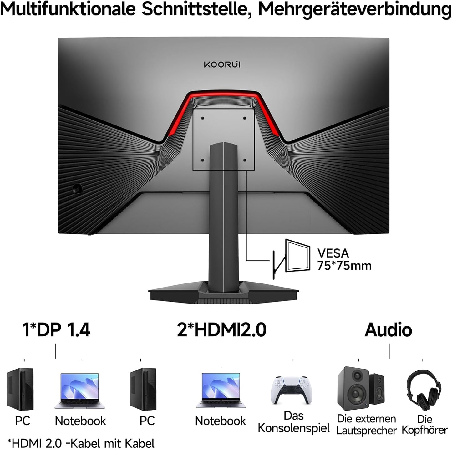 KOORUI 24 Zoll Gaming Monitor,Full HD 240Hz Bildschirm,24.5 1920 x 1080 Rapid IPS Panel,Oc to 260Hz,DisplayPort 1.4 & HDMI 2.0,HDMI 2.0 Cable,HDR400,Schwarz - QUORE