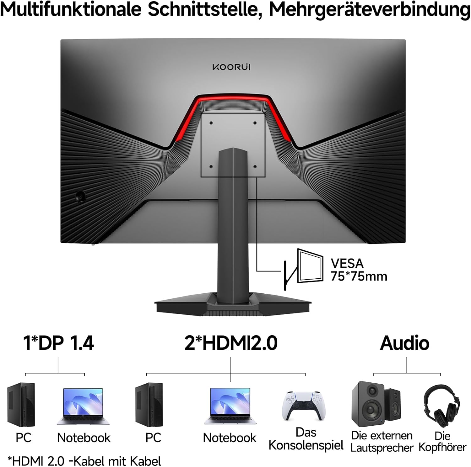 KOORUI 24 Zoll Gaming Monitor,Full HD 240Hz Bildschirm,24.5 1920 x 1080 Rapid IPS Panel,Oc to 260Hz,DisplayPort 1.4 & HDMI 2.0,HDMI 2.0 Cable,HDR400,Schwarz - QUORE