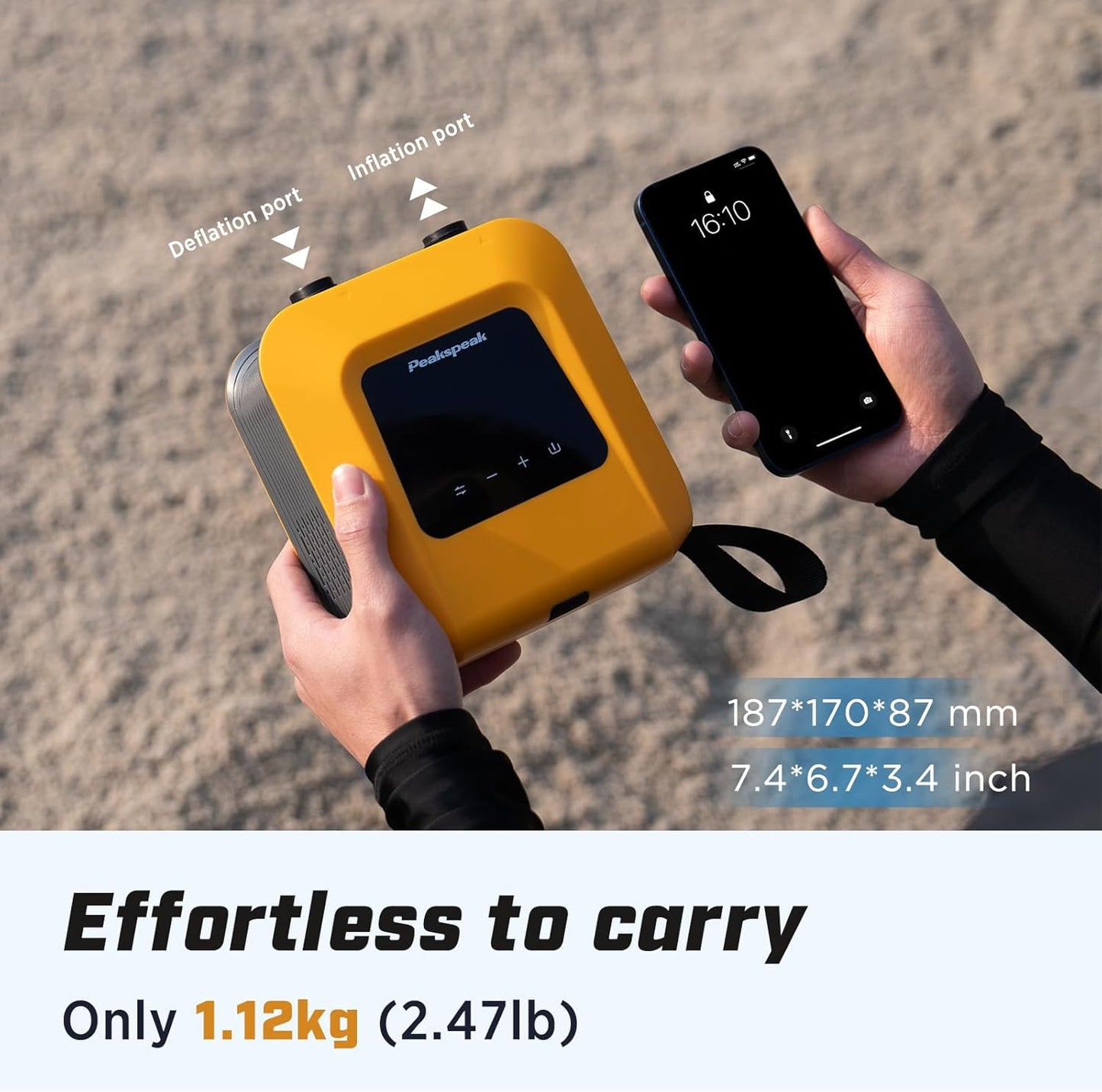 Peakspeak 20 PSI elektrische peddelboardpomp S1 – draagbare SUP-luchtpomp, oplaadbare batterijvoeding, intelligente inflatie en deflatie, auto-off voor SUP-boards, boten, kajaks en tenten