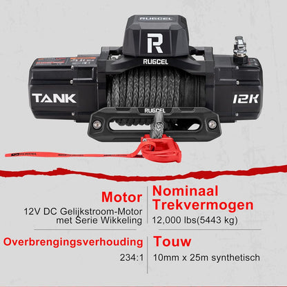 RUGCEL WINCH 12000LB(5443 kg) Waterdichte Elektrische Synthetische Touw Lier 12V met Hawse Fairlead, 2 in 1 Draadloze Afstandsbediening, Dubbele Kleur Touw, voor Truck SUV