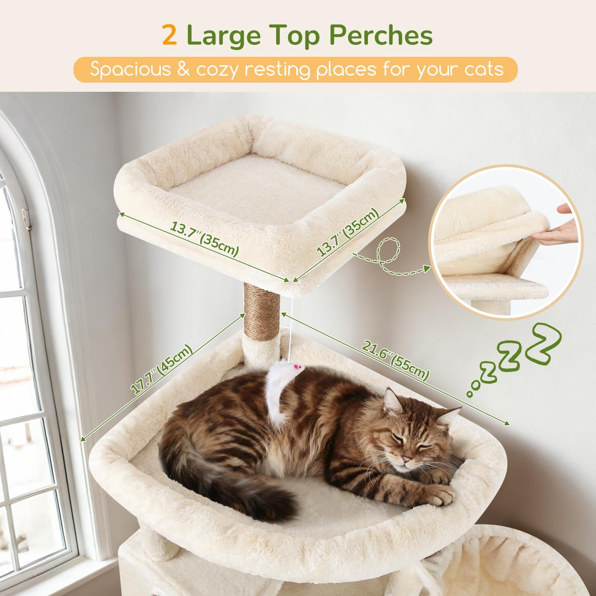 Kattenboom – Krabpaal – Klimpaal – Kattenhuis – Kattenmand – Extra Hoog 209 cm – Stevige Sisal Krabpalen