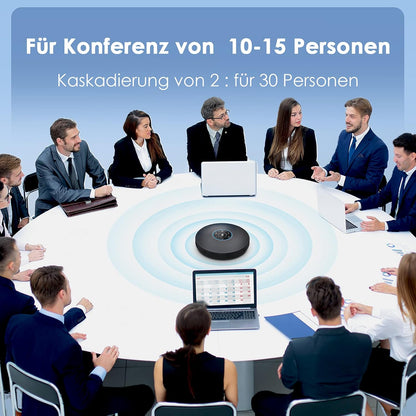 eMeet M2 Max Bluetooth conferentieluidspreker met 4 AI-microfoons, voor 10-15 personen, full duplex oproep, conferentiemicrofoon met AUX, dongle, plug & play, voor Skype, zoom enz.