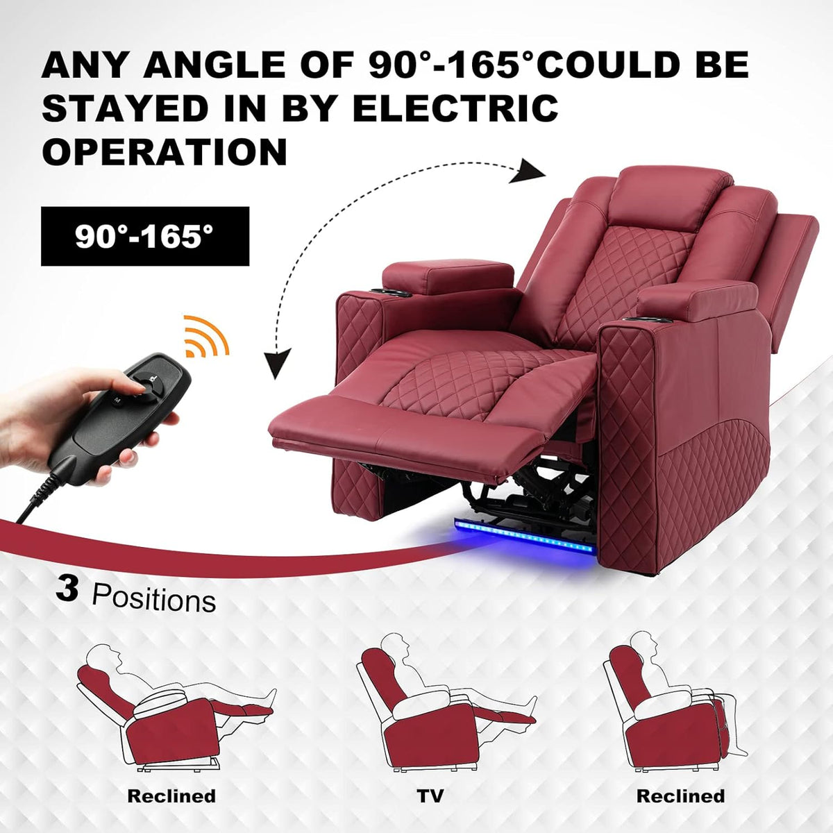 Relaxfauteuil – Relaxstoel – Fauteuil – Elektrische Stoel – TV Stoel – Verstelbaar Elektrisch – Met LED Verlichting – Rood Kunstleer
