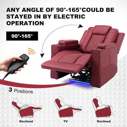 Relaxfauteuil – Relaxstoel – Fauteuil – Elektrische Stoel – TV Stoel – Verstelbaar Elektrisch – Met LED Verlichting – Rood Kunstleer
