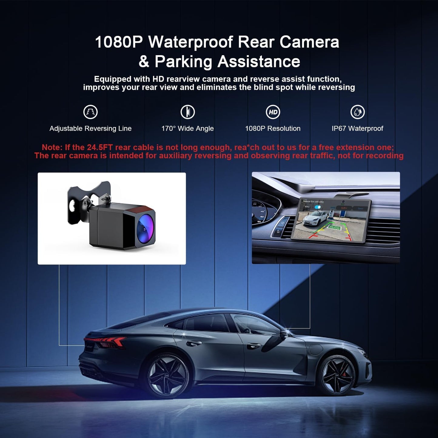 Draadloze autoradio A-pple Carplay auto met achteruitrijcamera, draagbaar touchscreen, GPS-navigatie, spraakbesturing Google/Siri, Android Auto, Bluetooth-radio, AUX/FM, Mirror Link, OTA