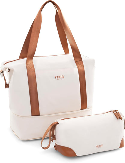 FERGÉ Milano 5-delige set - lichte hardshell koffer 3-delige kofferset met 4 wielen, reistas en toilettas, zwart, beige-bruin, SET DE 5, kofferset