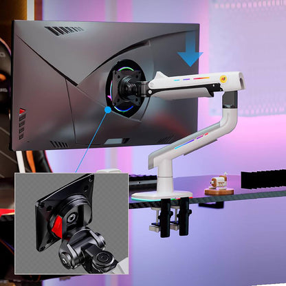 Monitorhouder Wit – Monitorarm – Monitorbeugel – Monitorklem – Monitorstandaard – Voor Platte, Ultrabrede En Licht Gebogen Schermen Van 32 Tot 60 Inch – Draaggewicht Tot 20 Kg En VESA 75/100 Mm