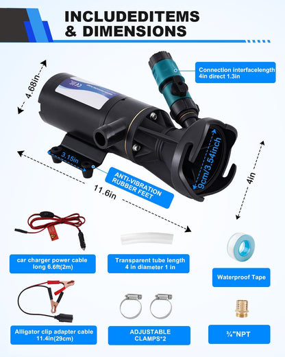 YUCHENGTECH 12V Afvalwaterpompen 12GPM Zelfaanzuigende Vuilwaterpompen,45 l/min 144 W, Fecaliënpomp 12V met Versnipperaar RV Versnipperingspomp voor Campers, Schepen, Jachten, Boten