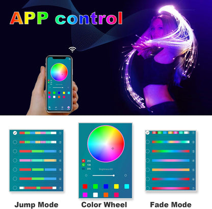 CHINLY LED Fiber Optic Zweep Oplaadbare APP Controle Dans Ruimte Zweep Super Helder Licht 40 Kleur Effect Modus 360° Draaibaar voor Dansen, Feesten, Lichtshows, EDM Muziekfestivals