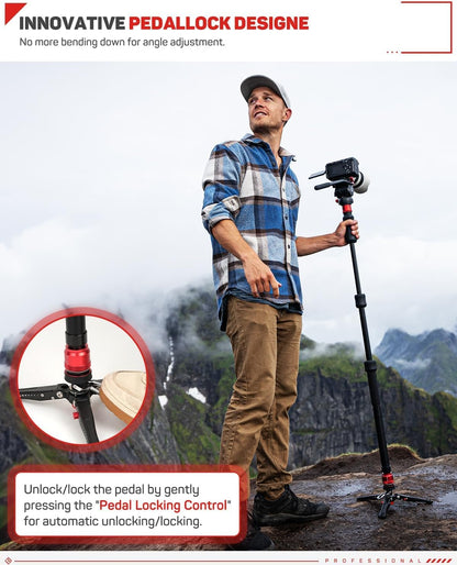 IFOOTAGE Cobra 3 Strike Monopod A150S-Ⅲ met K5S Komodo vloeistofkop, videokop, pedaalvergrendelingsbasis minipod, hoogteverstelling in één stap, Max. laadvermogen 11lbs/5KG