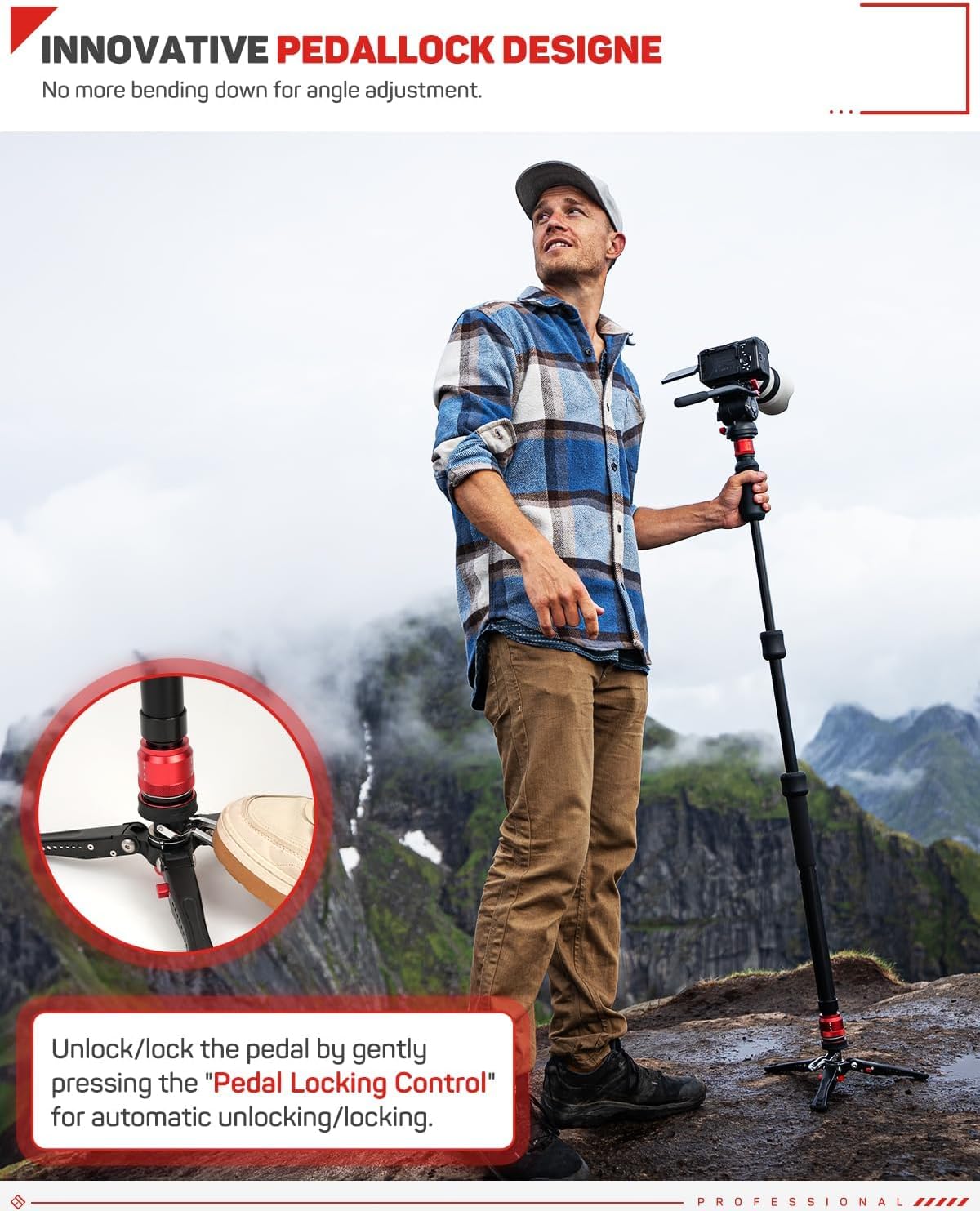 IFOOTAGE Cobra 3 Strike Monopod A150S-III met pedaalvergrendelingsbasis, hoogteverstelling in één stap, maximale belasting 5 kg, 150 cm