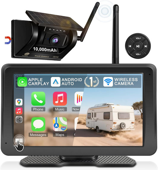 URVOLAX Draadloze Achteruitrijcamera: 7 inch Draagbare Apple CarPlay/Android Auto - 10.000mAh accu met zonne-nachtzicht waterdicht - voor camper, aanhangwagen, vrachtwagen (Eerste In De Industrie 69X)