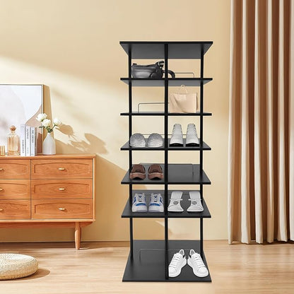 360° Floor Stand Rotating Shoe Organiser, Shoe Rack, Rotating Shoe Rack, Multi-layer Shoe Stand, Swivel for Placement, Shoes, Hats, Handbags etc. (6 Floors, Black) - QUORE