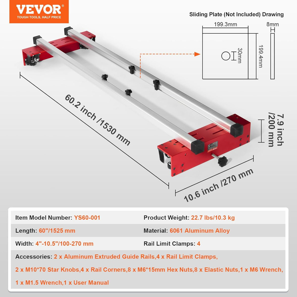 VEVOR Router sled, 60 inch, portable and adjustable plate flattening mold DIY woodworking router sled for flattening plates for wood flattening, home DIY