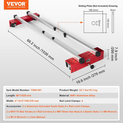 VEVOR Router sled, 60 inch, portable and adjustable plate flattening mold DIY woodworking router sled for flattening plates for wood flattening, home DIY